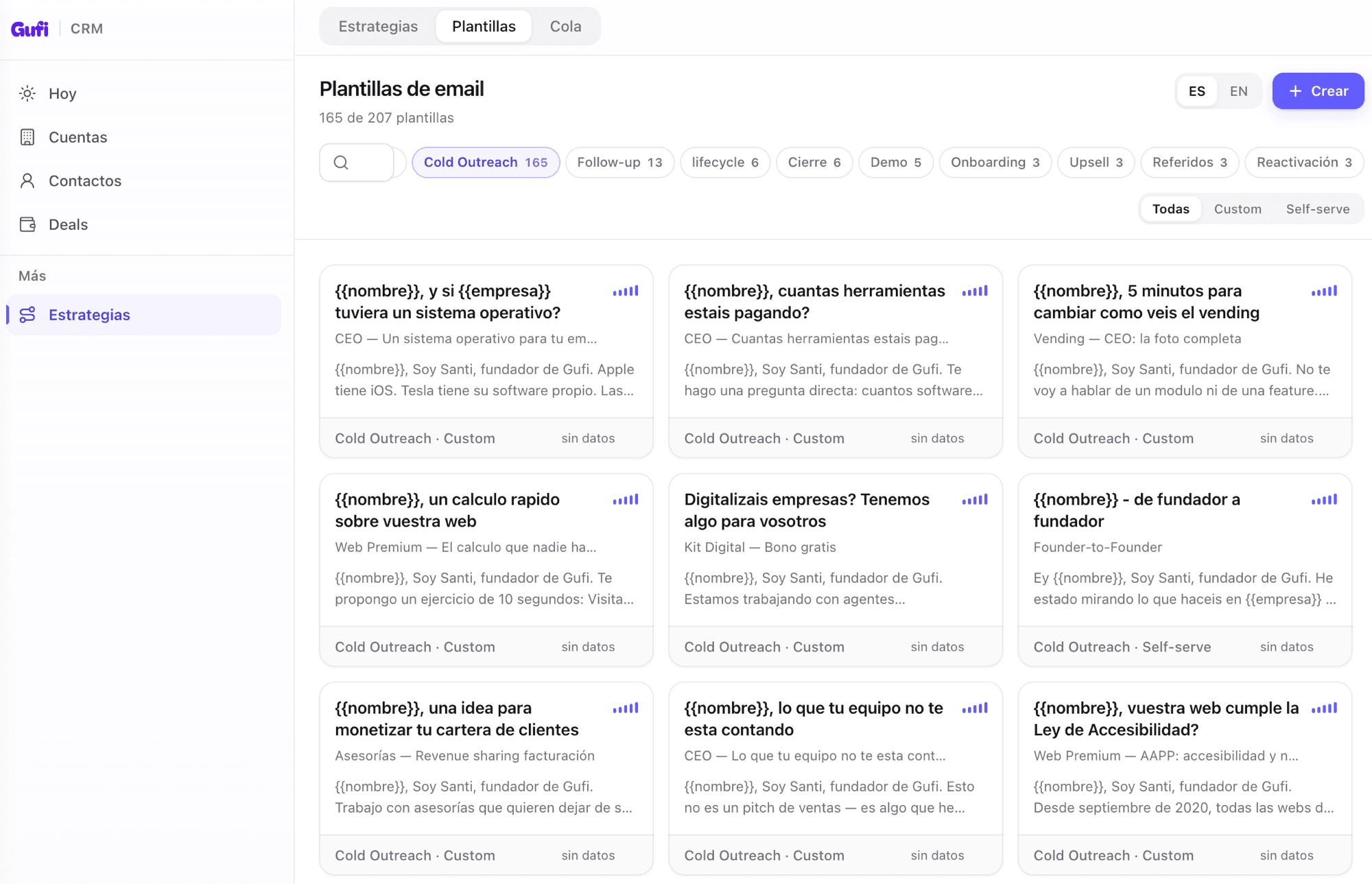 CRM module: the email template library