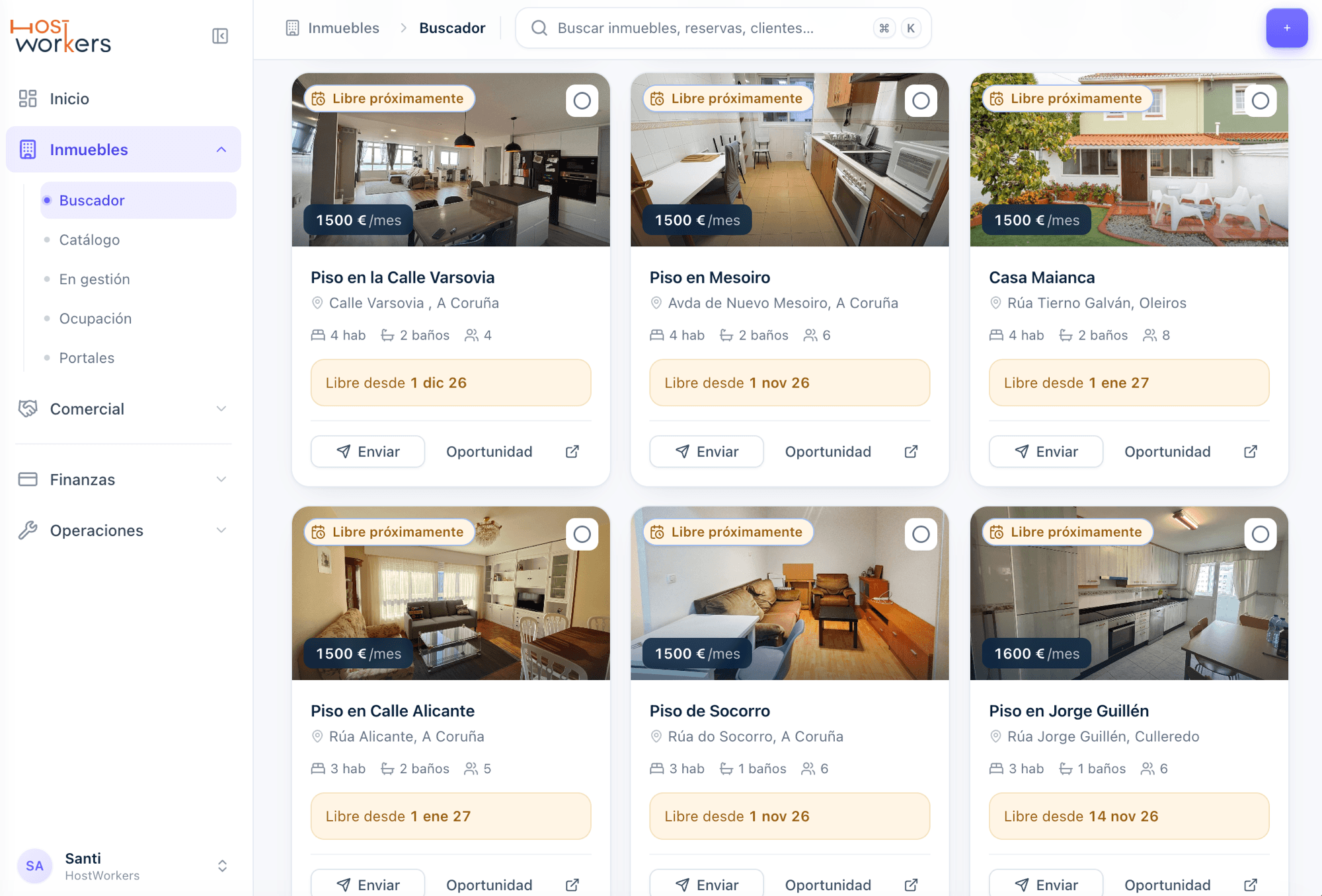 Gufi real estate PMS: property finder with photo, monthly rent and availability for each unit