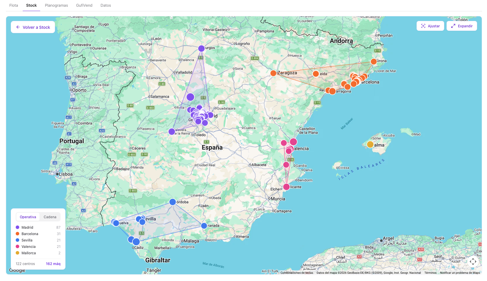 Rutas y almacenes, optimizados en el mapa